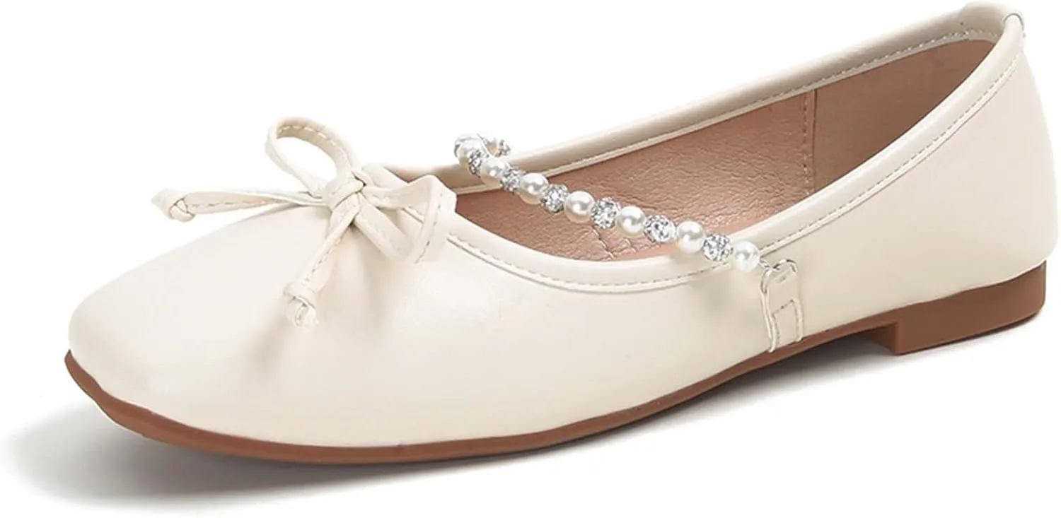 JOEupin Women's PU Leather Dress Shoes Square Toe Flats Shoes Soft Ballet Flats Shoes Work Shoes