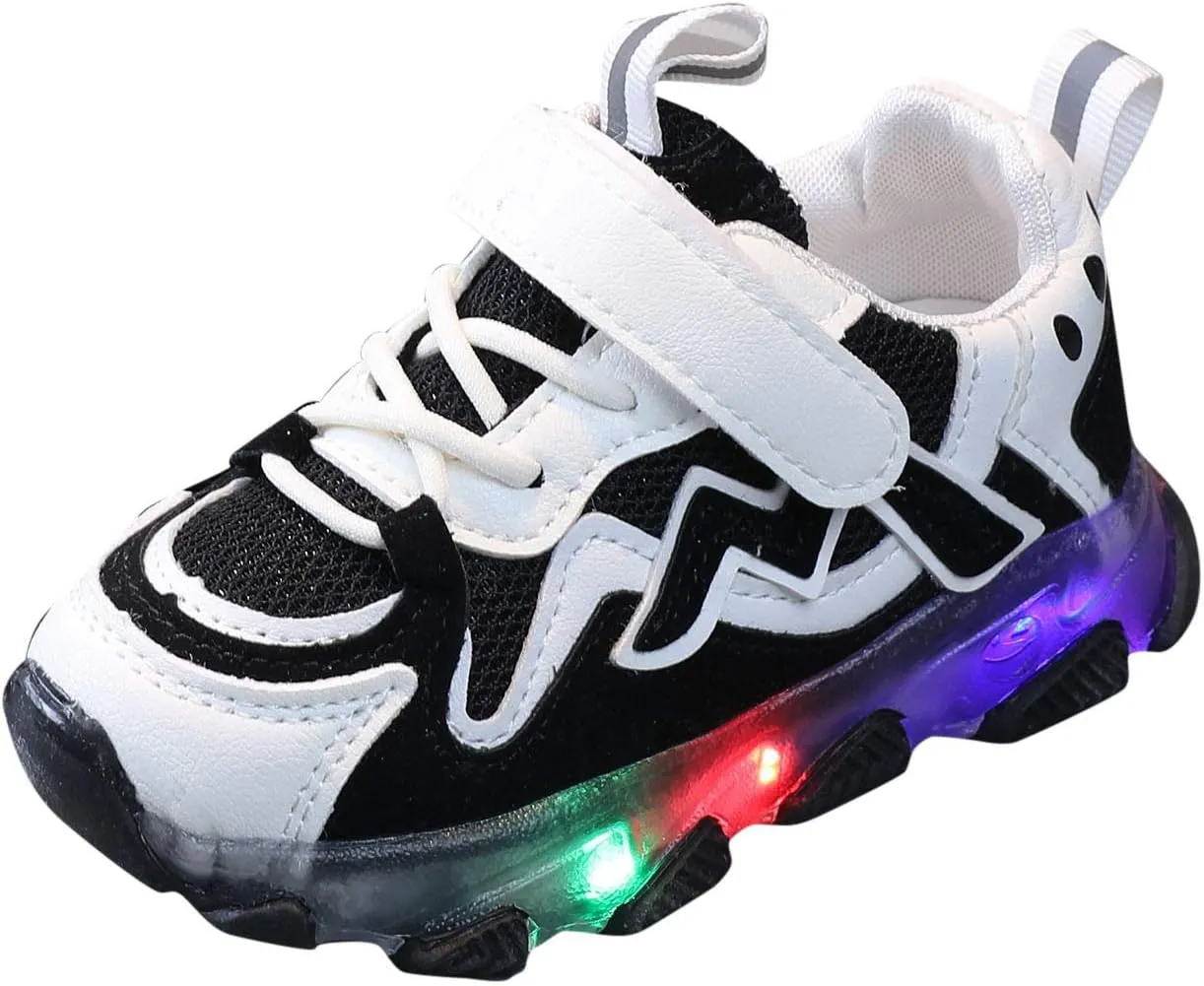 Kids LED Light Up Shoes Baby Boys Girls Sneakers Lightweight Mesh Athletic Running Walking Shoes (Black, 4-4.5 Years)