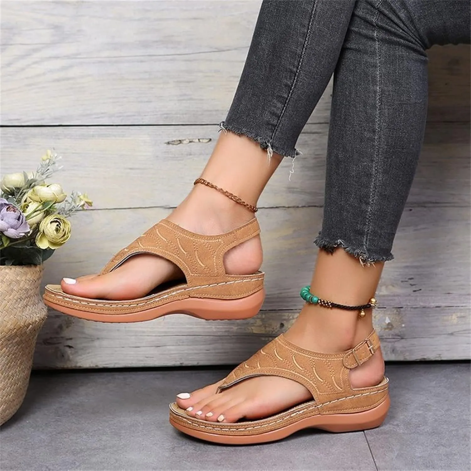 Ladmiple Women's Sandals Comfortable With Arch Support Comfortable Orthotic Thong Flip Flops Dressy Summer Orthopedic Slides