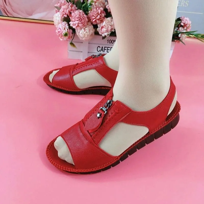 Leather Zipper Wedge Trainers And Comfortable Sandals