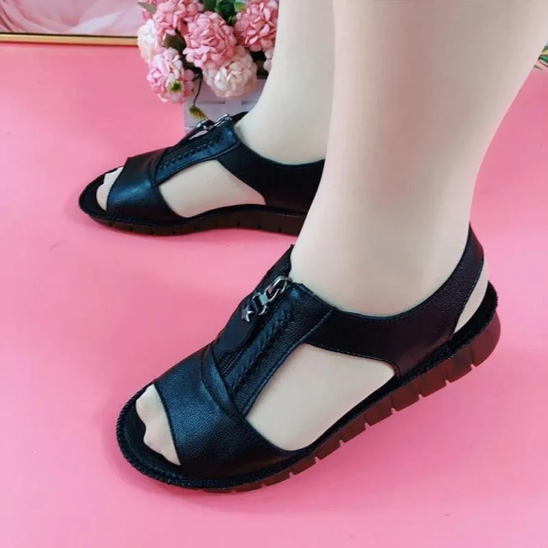 Leather Zipper Wedge Trainers And Comfortable Sandals