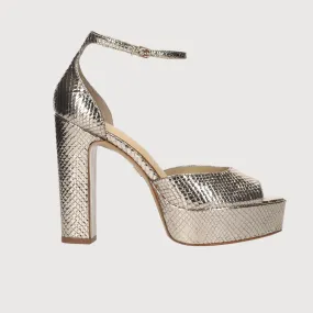Lola Cruz Dina Gold Leather Platform Heels Sandals