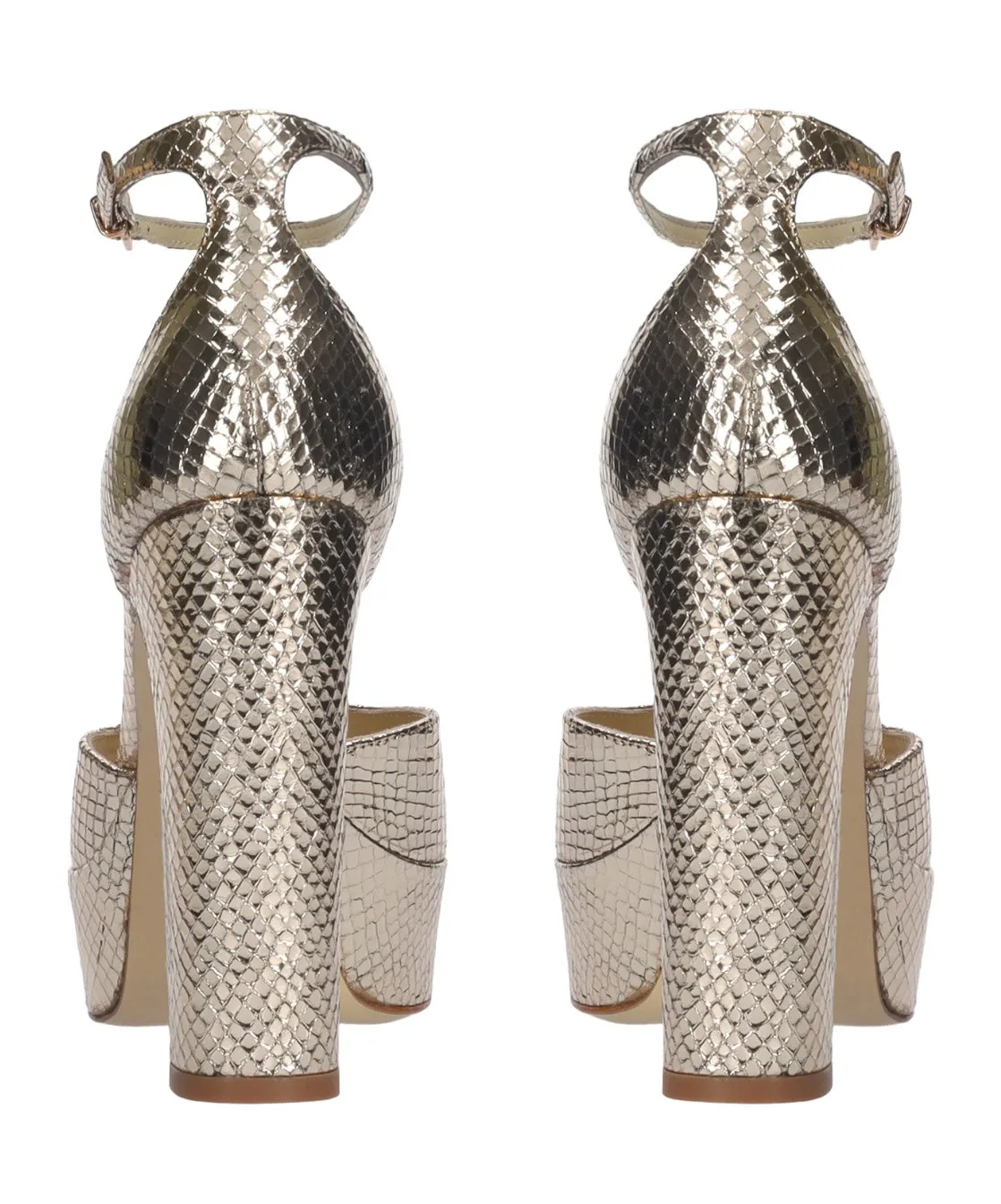 Lola Cruz Dina Gold Leather Platform Heels Sandals