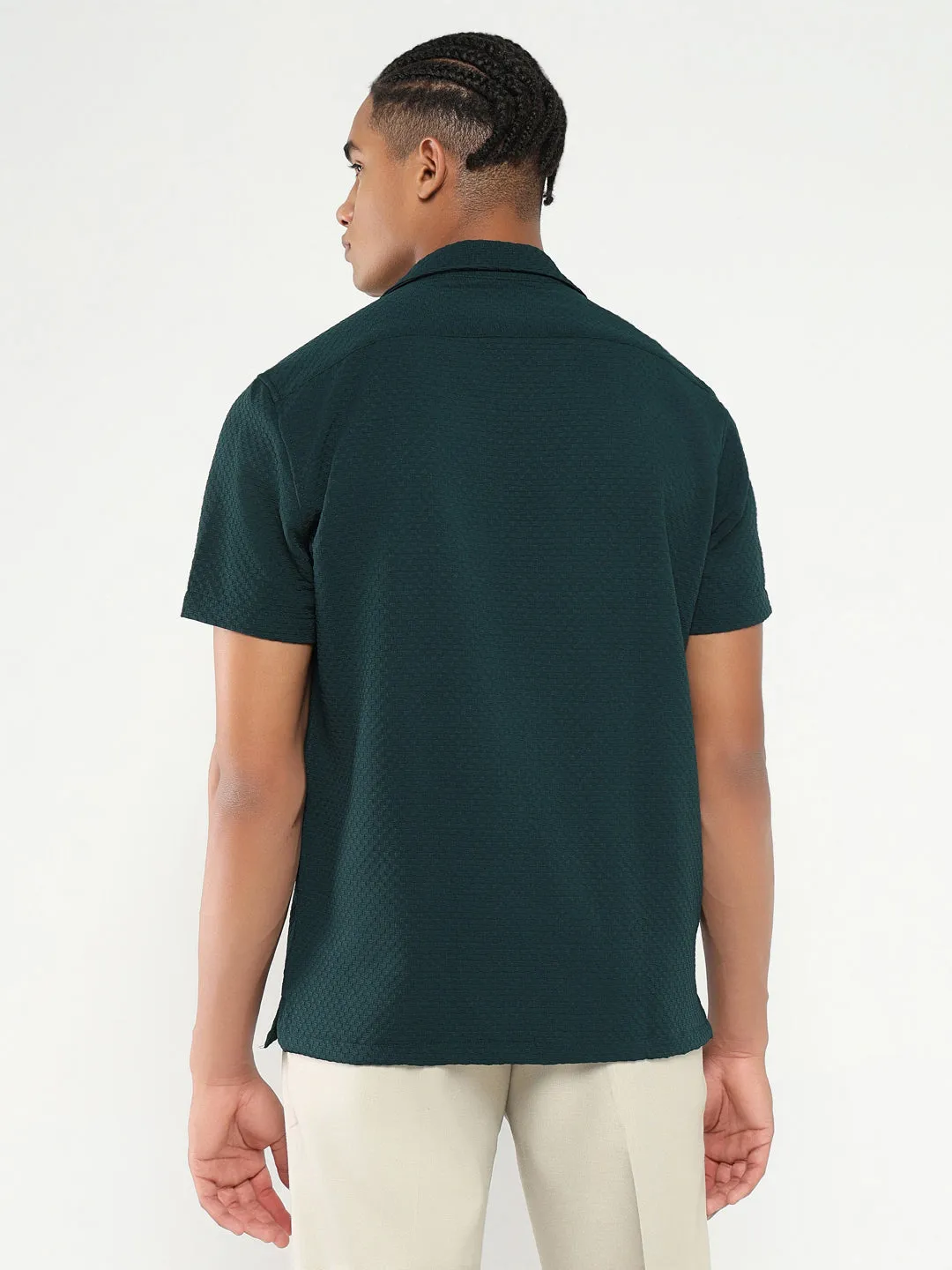 Men Green Cuban Collar Solid Shirt