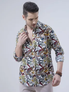 Men White Floral Printed Casual Shirt (GBN6019)