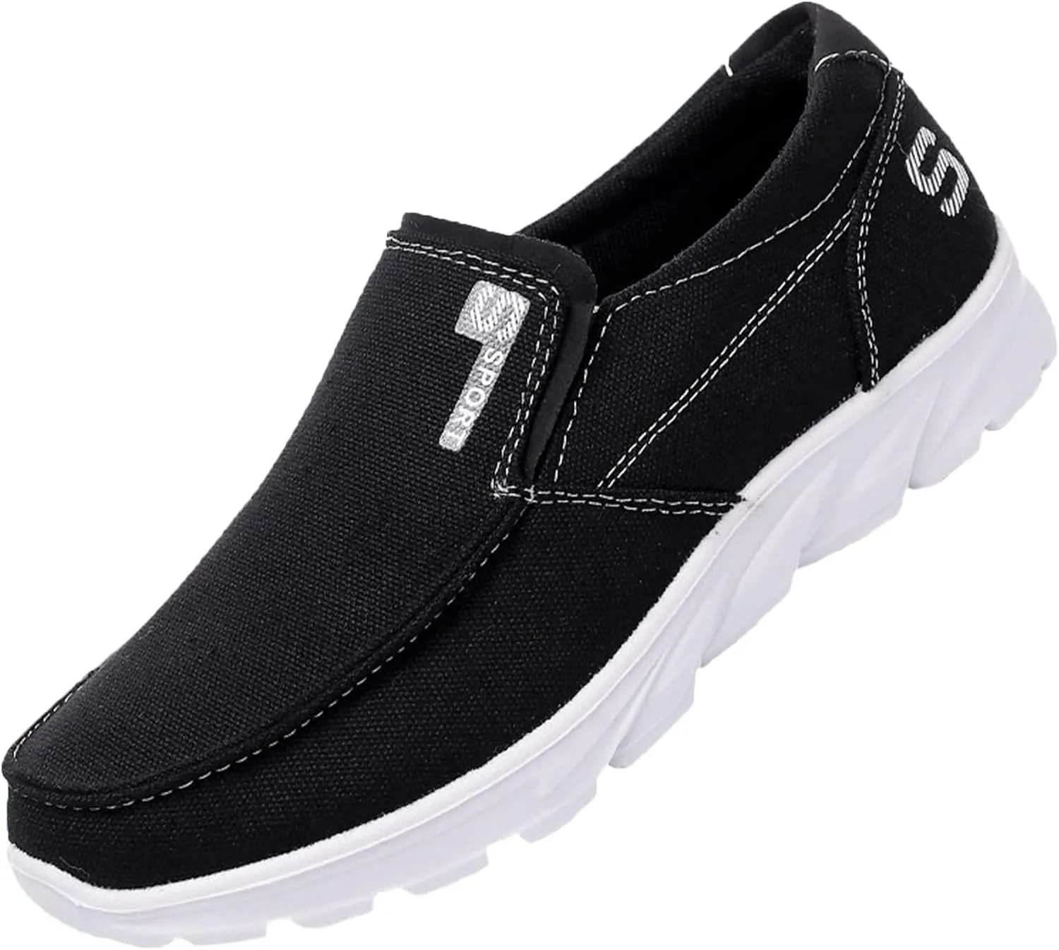 Men's Casual Canvas Slip-on Loafers Lightweight Breathable Stretch Sneaker Comfort Relaxed Fit Round Toe Orthotic Flats Shoes
