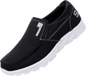 Men's Casual Canvas Slip-on Loafers Lightweight Breathable Stretch Sneaker Comfort Relaxed Fit Round Toe Orthotic Flats Shoes