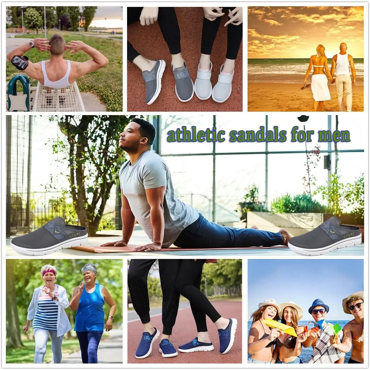 Men's Comfort Breathable Support Sports Slip-On Sandals, Arch Support Athletic Sandals for Men Walking