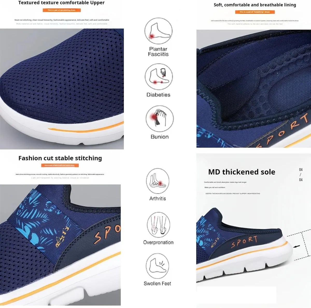 Men's Comfort Breathable Support Sports Slip-On Sandals, Arch Support Athletic Sandals for Men Walking