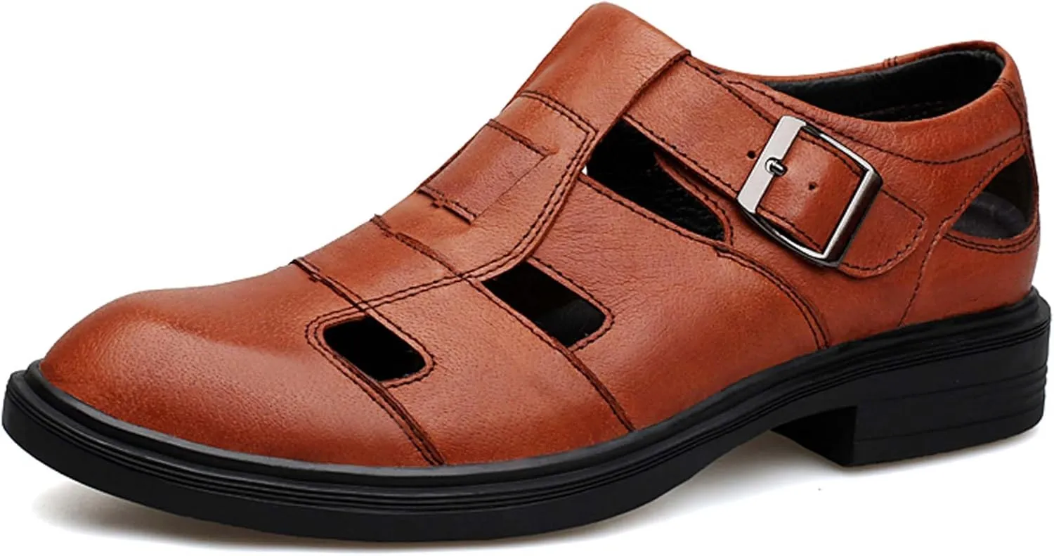 Mens Genuine Leather Shoes, Hollow Out Breathable Barefoot Genuine Leather Sandals, Business Casual Sandals, Hollow Out Breathable Sandals, Soft Anti-slip Wear-resistant, Durable