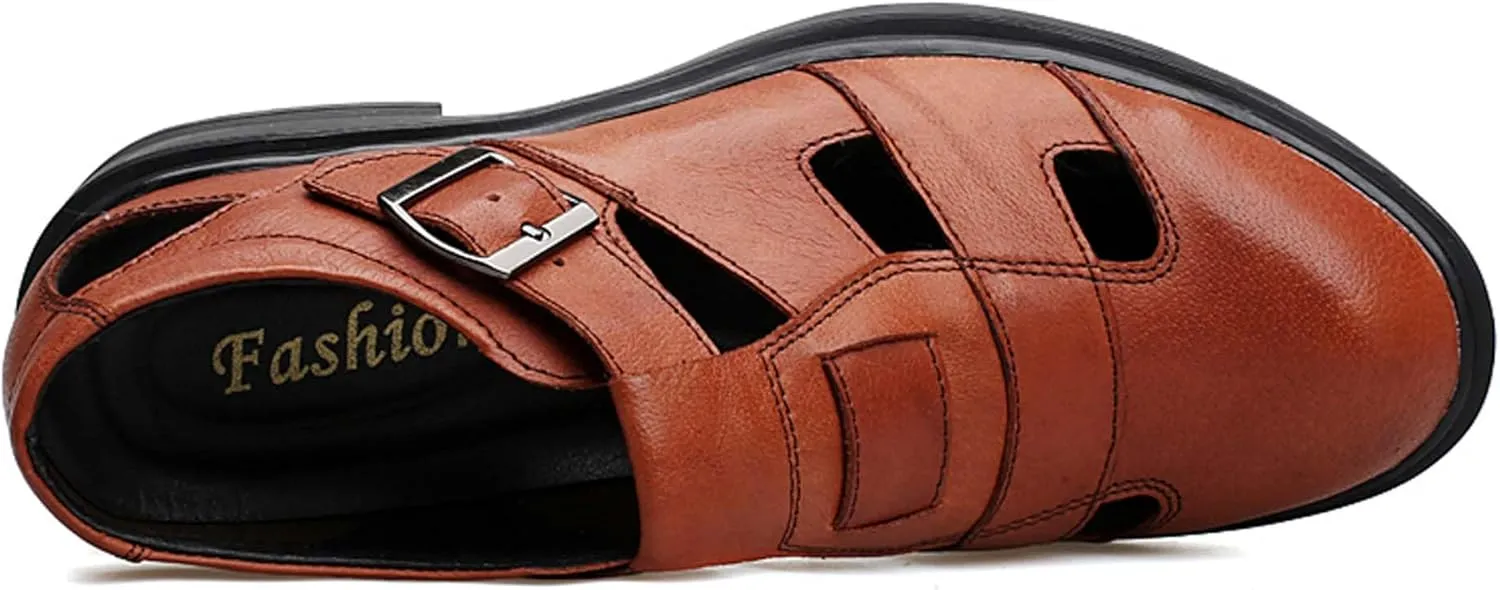Mens Genuine Leather Shoes, Hollow Out Breathable Barefoot Genuine Leather Sandals, Business Casual Sandals, Hollow Out Breathable Sandals, Soft Anti-slip Wear-resistant, Durable