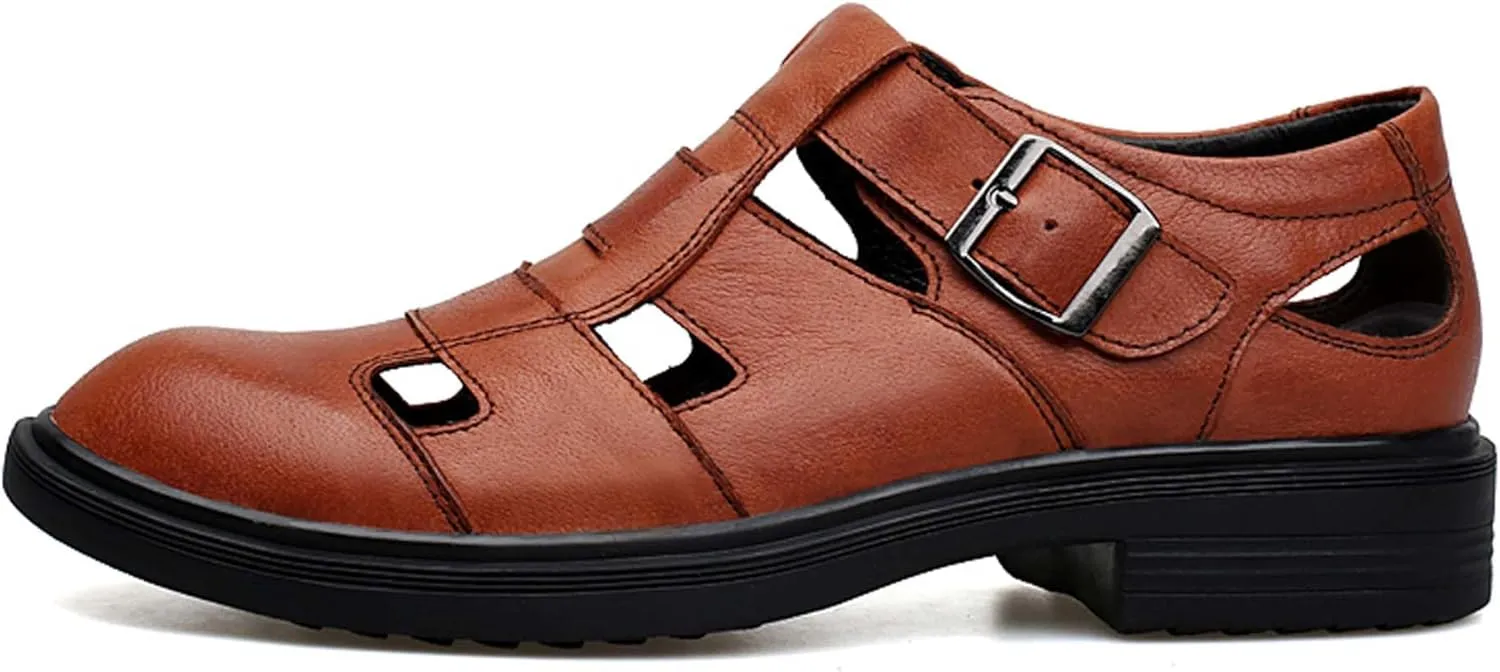 Mens Genuine Leather Shoes, Hollow Out Breathable Barefoot Genuine Leather Sandals, Business Casual Sandals, Hollow Out Breathable Sandals, Soft Anti-slip Wear-resistant, Durable