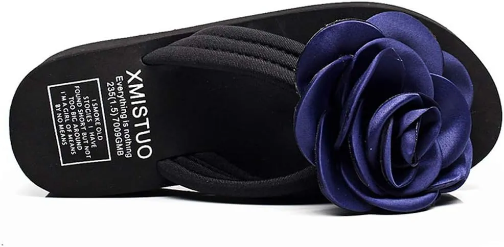 MIOKE Women's Flower Wedge High Heel Flipflops Trendy Summer Platform Comfort Nonslip Beach Thong Sandals