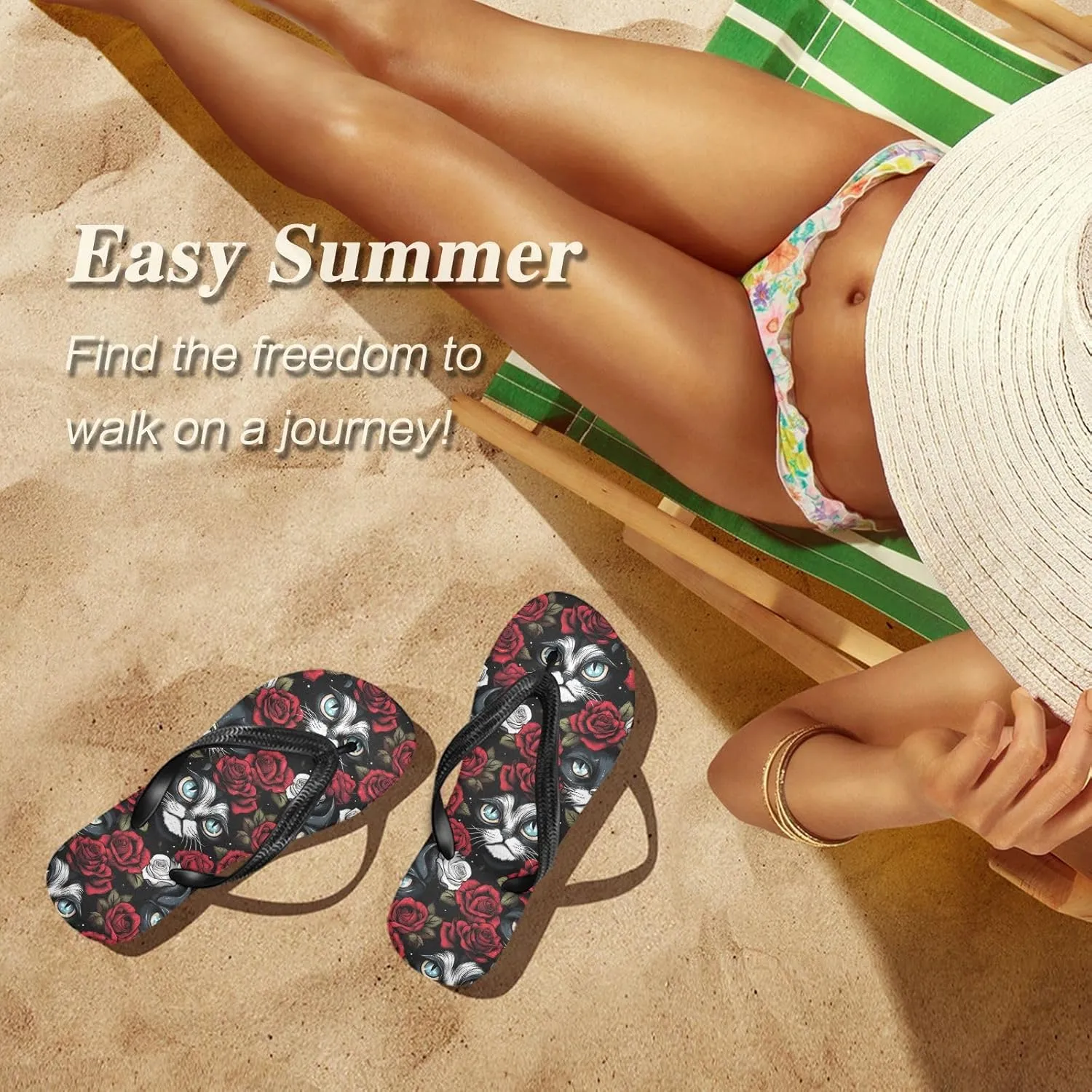 MNSRUU Flip Flops for Women Men Gothic Skull and Flower Flip Flops Womens Slides Men Sandals Shower Slippers Summer Non-Slip Flipflops for Swim Beach Bathroom, XS