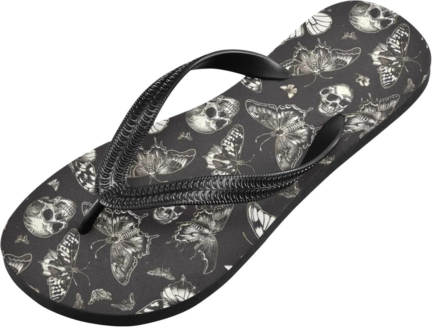 MNSRUU Flip Flops for Women Men Gothic Skull and Flower Flip Flops Womens Slides Men Sandals Shower Slippers Summer Non-Slip Flipflops for Swim Beach Bathroom, XS