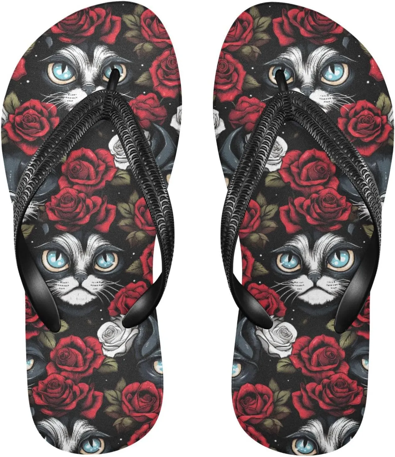 MNSRUU Flip Flops for Women Men Gothic Skull and Flower Flip Flops Womens Slides Men Sandals Shower Slippers Summer Non-Slip Flipflops for Swim Beach Bathroom, XS