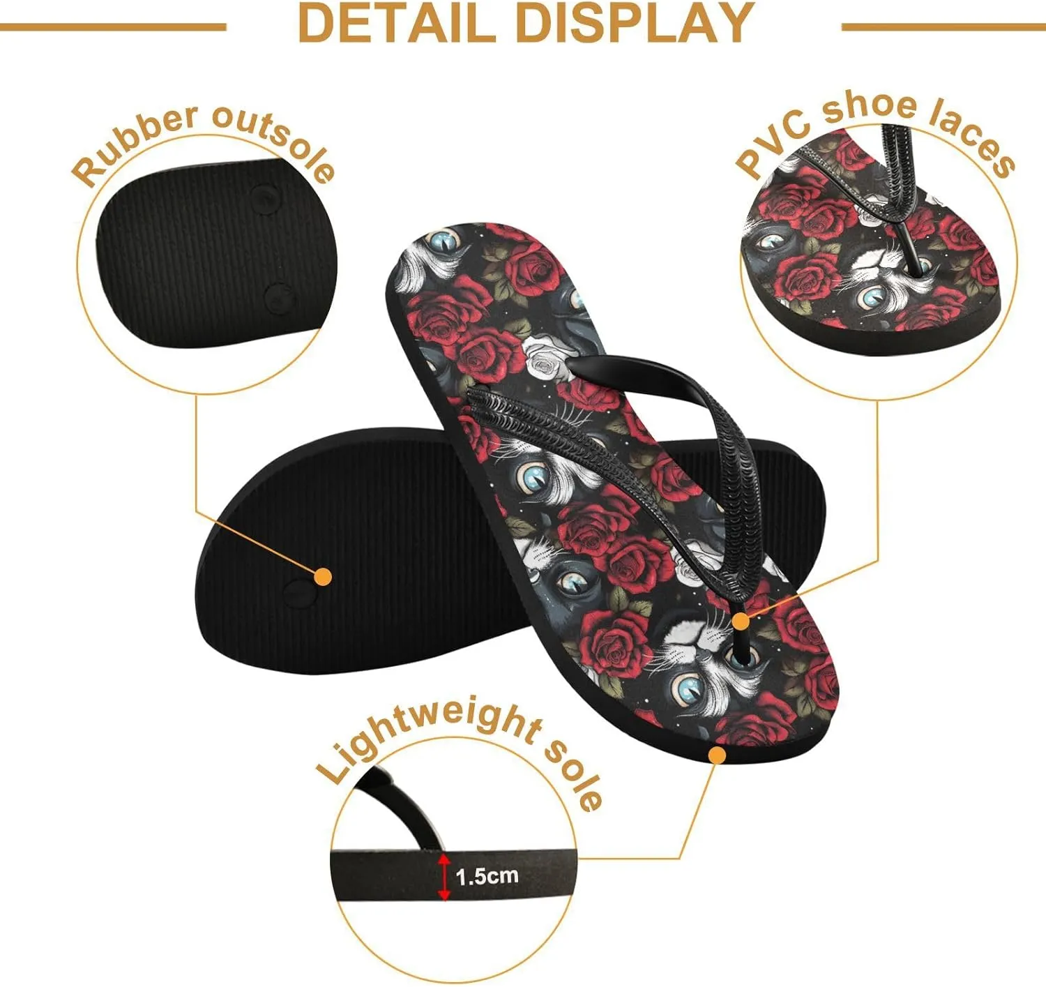 MNSRUU Flip Flops for Women Men Gothic Skull and Flower Flip Flops Womens Slides Men Sandals Shower Slippers Summer Non-Slip Flipflops for Swim Beach Bathroom, XS