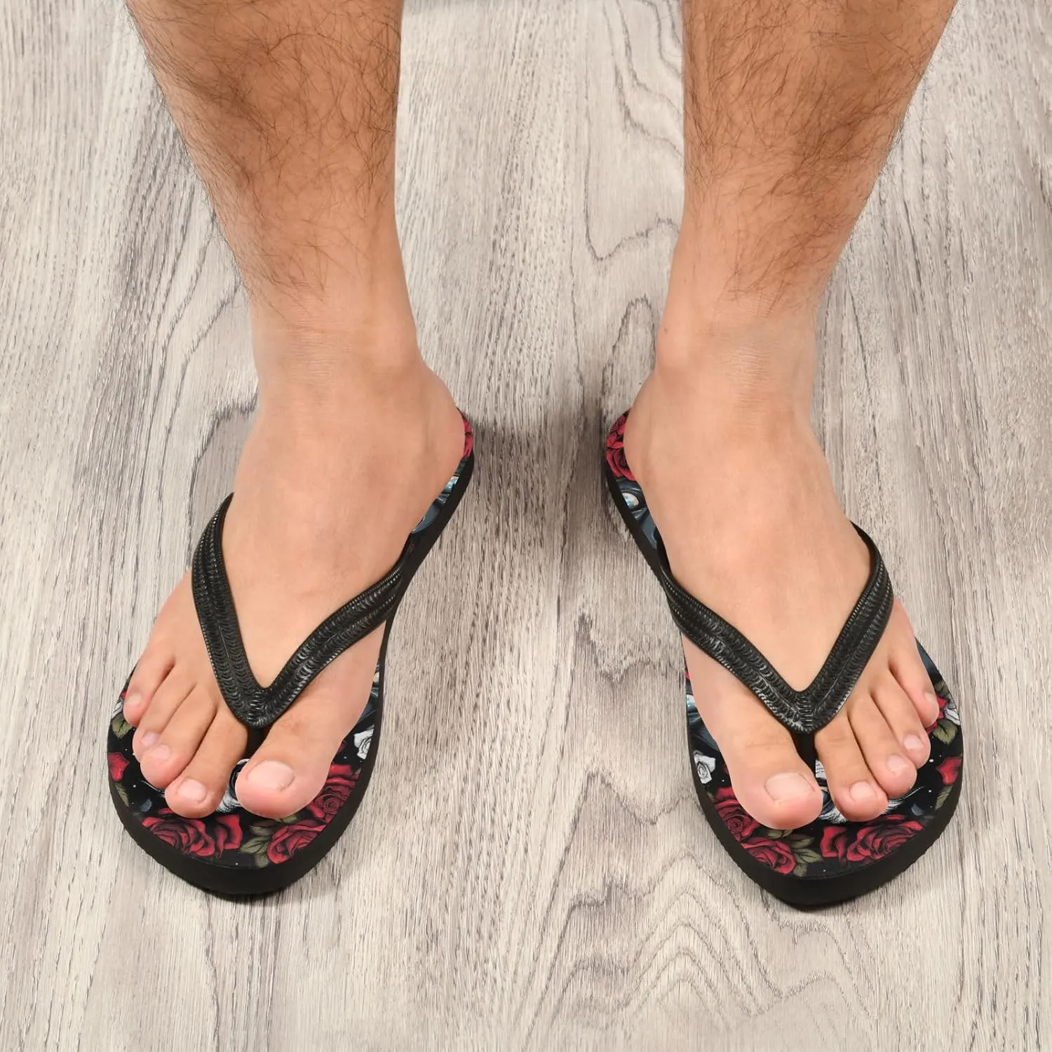MNSRUU Flip Flops for Women Men Gothic Skull and Flower Flip Flops Womens Slides Men Sandals Shower Slippers Summer Non-Slip Flipflops for Swim Beach Bathroom, XS