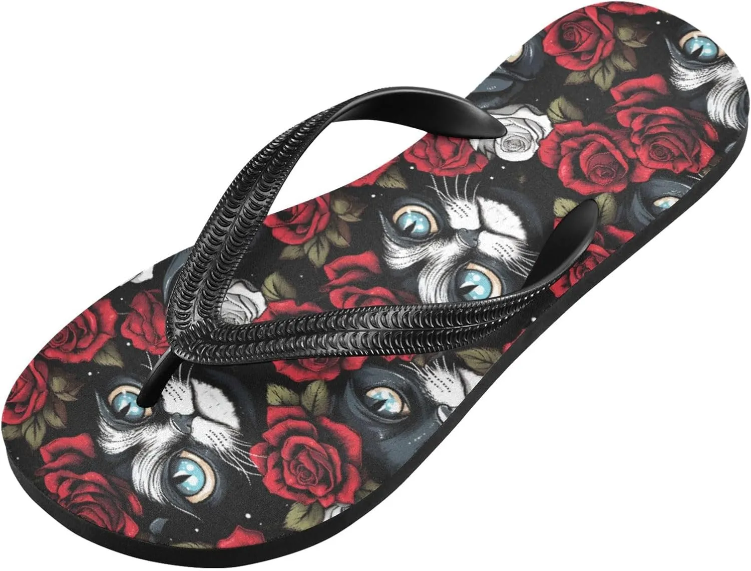 MNSRUU Flip Flops for Women Men Gothic Skull and Flower Flip Flops Womens Slides Men Sandals Shower Slippers Summer Non-Slip Flipflops for Swim Beach Bathroom, XS