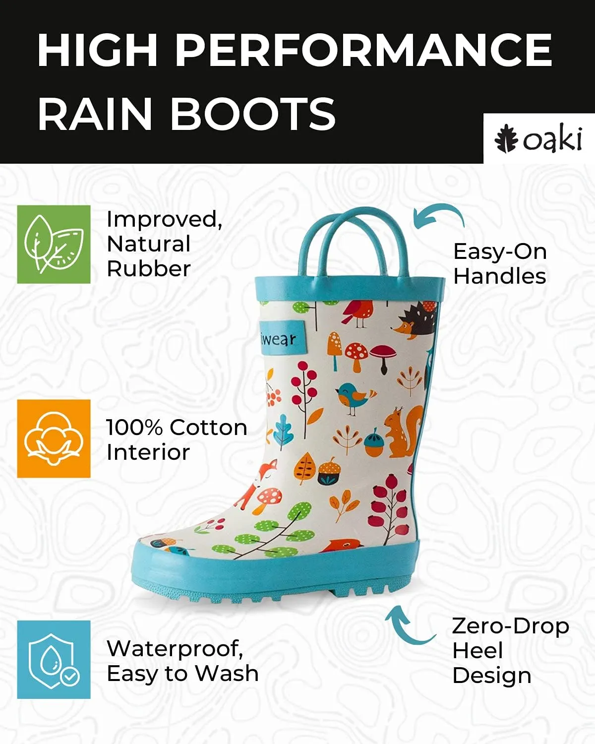 OAKI Toddler Rain Boots - Perfect Kids Rain Boots for Any Weather - Durable Rubber Baby Rain Boots Keep Little Feet Dry, Lightweight Waterproof with Easy-on Handle