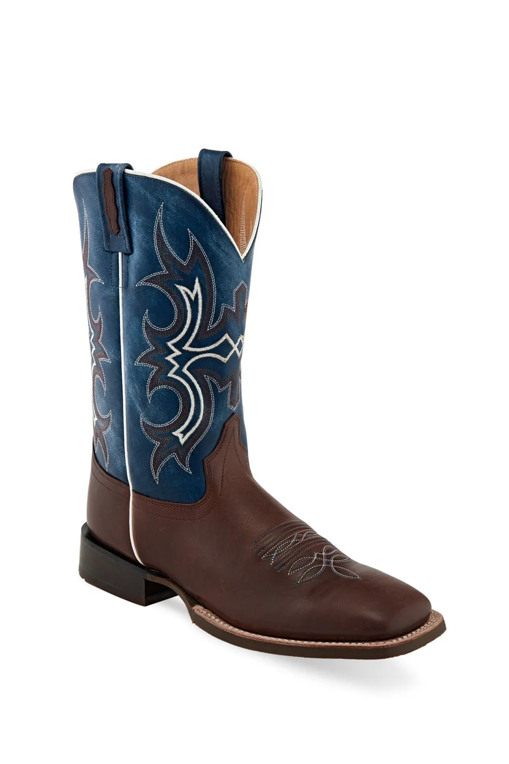 Old West Dark Brown/Wipe Out Blue Mens Leather 9in Cowboy Boots 9EE