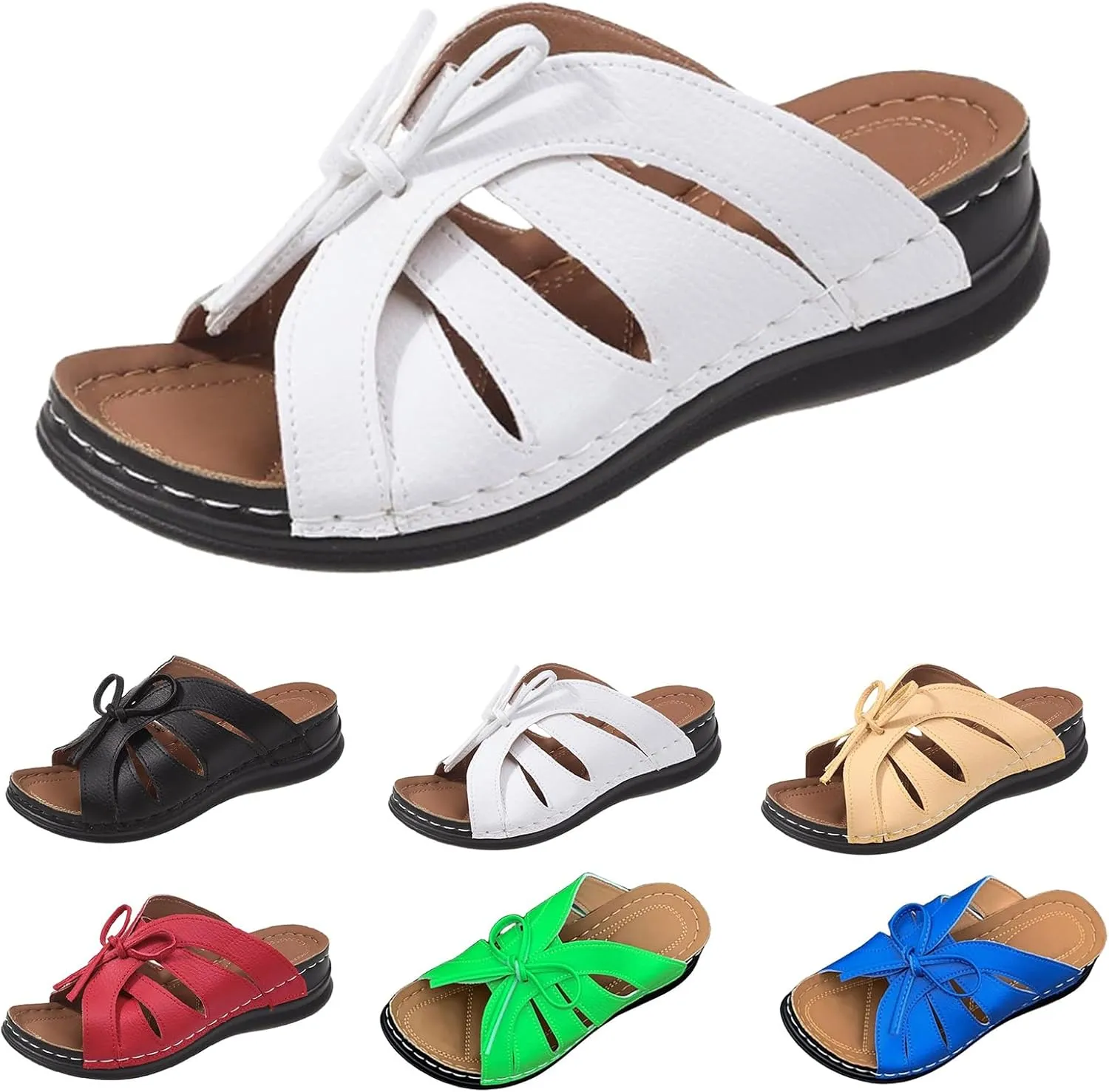 Orthopedic Sandals for Women Arch Support Sandals Women's Bow Open Toe Slip On Walking Sandal, Comfortable Orthopedic Slippers Beach Comfortable Platform Shoes