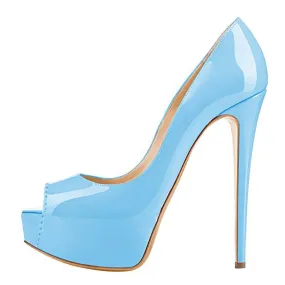 Patent Leather Peep Open Toe Pumps Platform High Heel Shoes