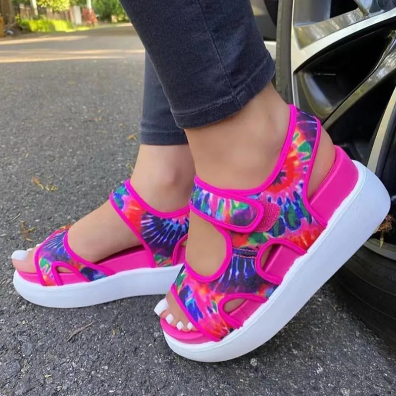 Peep toe platform sandals summer comfortable velcro beach walking sandals
