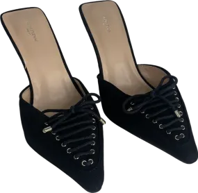 PrettyLittleThing Black Faux Suede Wide Fit Point Toe Laced Bow Detailed Heeled Mules UK 3 EU 36 👠