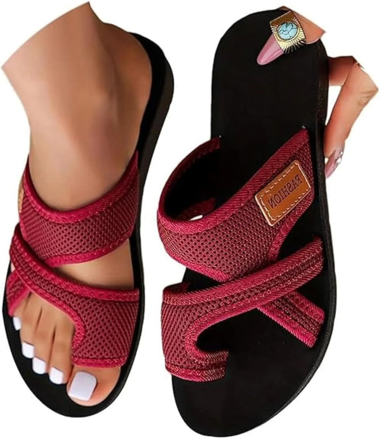Sandals for Women 2025 Comfortable Breathable Hollow Mesh Slide Sandals with Arch Support Orthopedic Beach Sandals