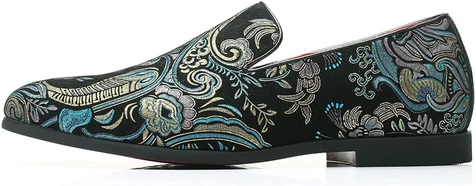 Santimon Men's Paisley Slip On Smoking Loafers Casual Business Formal Walking Relaxed Fit Lightweight Shoes