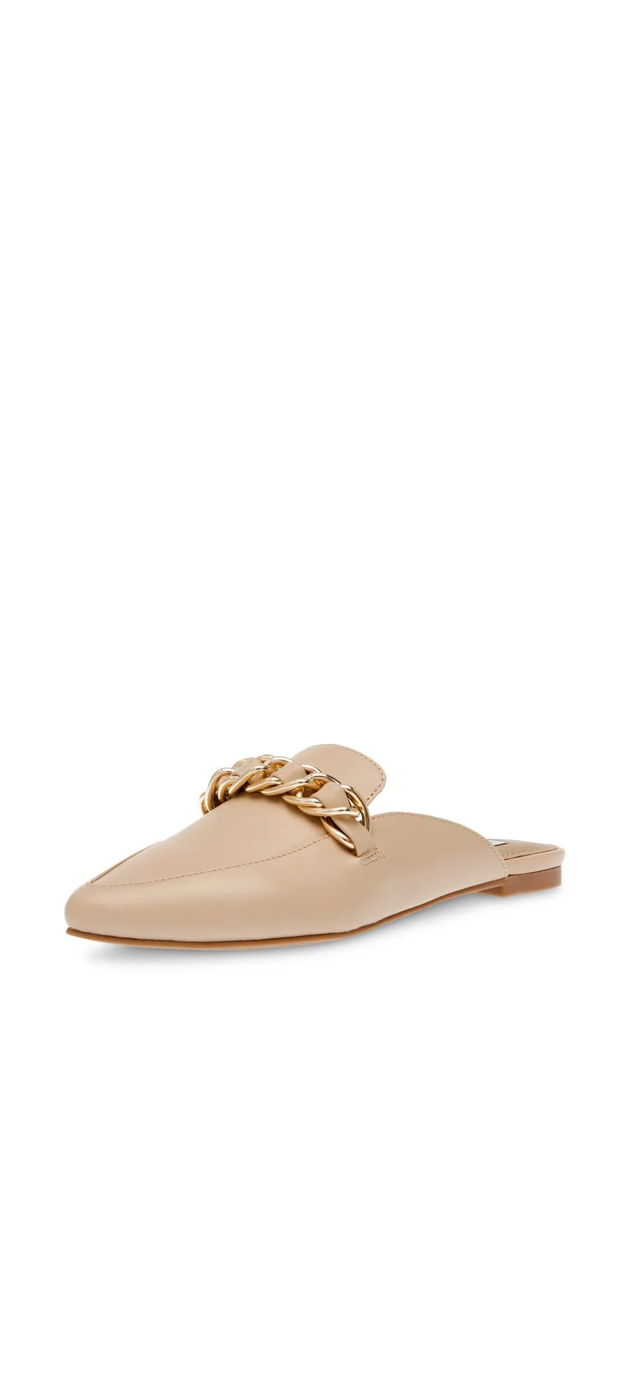 Steve Madden Faine Natural Leather Pointed Toe Slip On Chain Detail Flats Mules