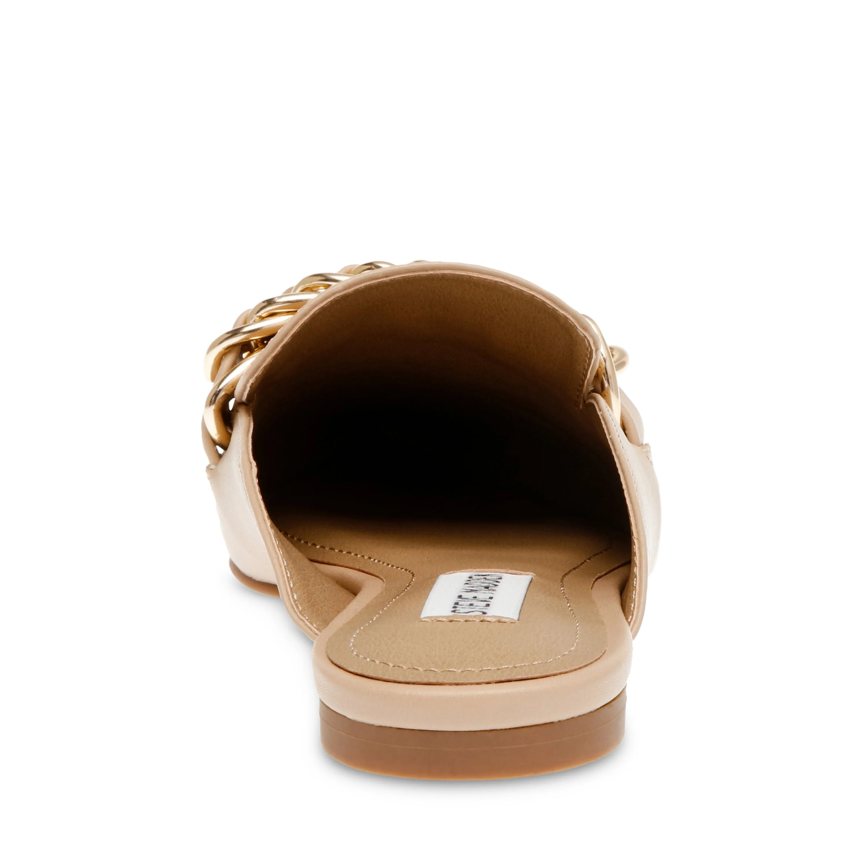 Steve Madden Faine Natural Leather Pointed Toe Slip On Chain Detail Flats Mules