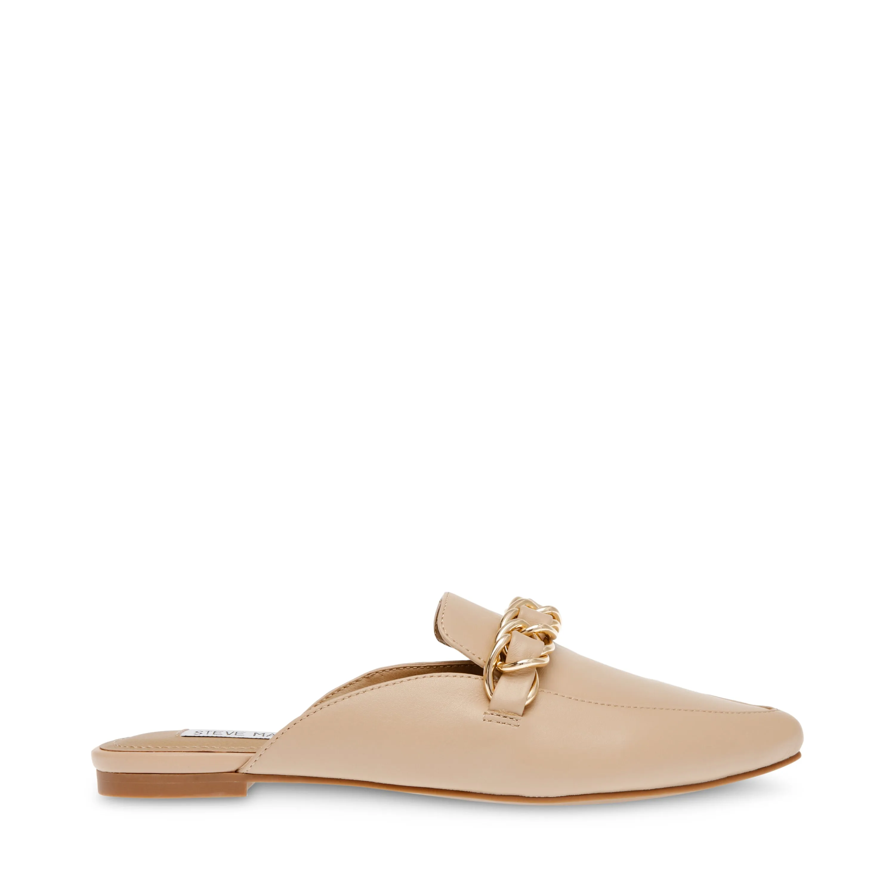 Steve Madden Faine Natural Leather Pointed Toe Slip On Chain Detail Flats Mules