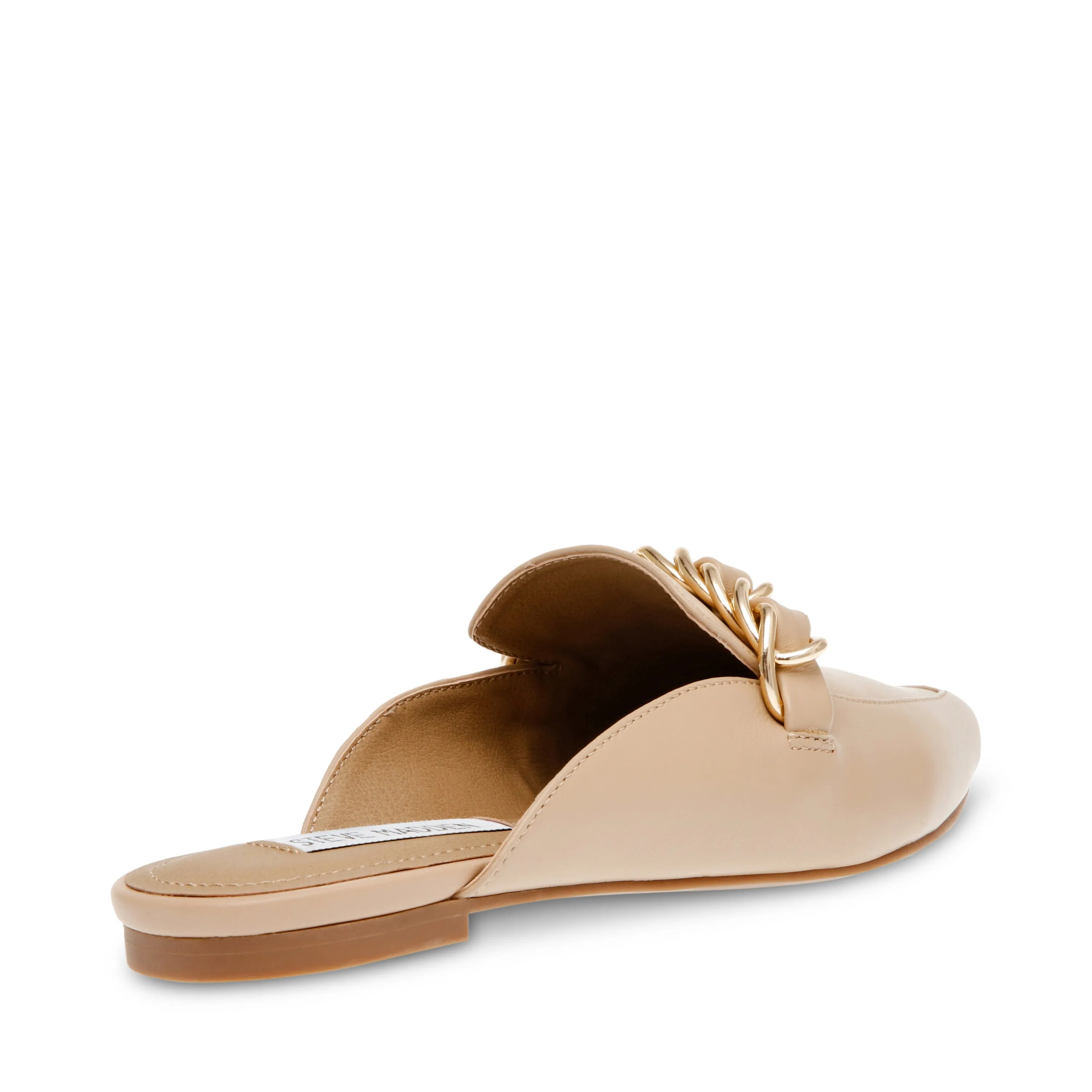 Steve Madden Faine Natural Leather Pointed Toe Slip On Chain Detail Flats Mules
