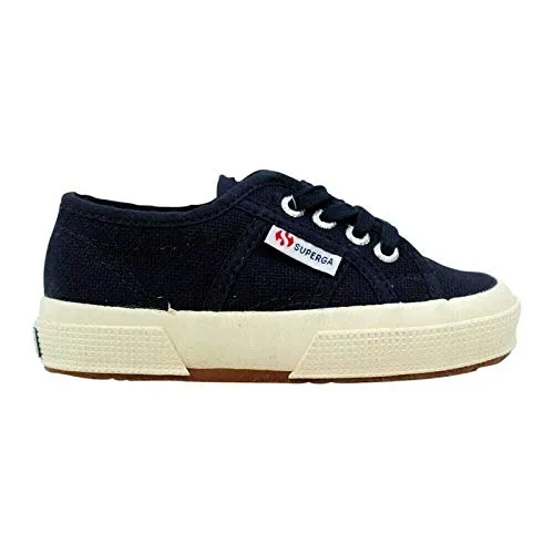 Superga 2750 JCOT Classic Navy White Fashion Canvas Lace Up White Sole Sneakers