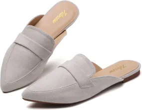 Tilocow Slip On Mules for Women Open Back Closed Pointed Toe Flats Womens Business Work Shoes Flavor Slides