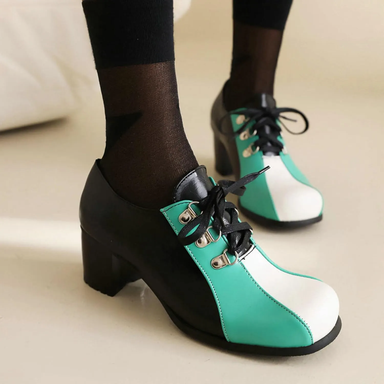 TNXZ Women's Dressy Chunky Loafers Low Block Heels, Comfort Lace UP Platform Business Casual Pumps for Office and Work