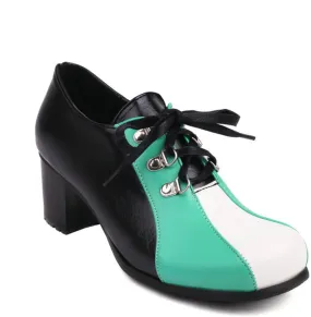 TNXZ Women's Dressy Chunky Loafers Low Block Heels, Comfort Lace UP Platform Business Casual Pumps for Office and Work