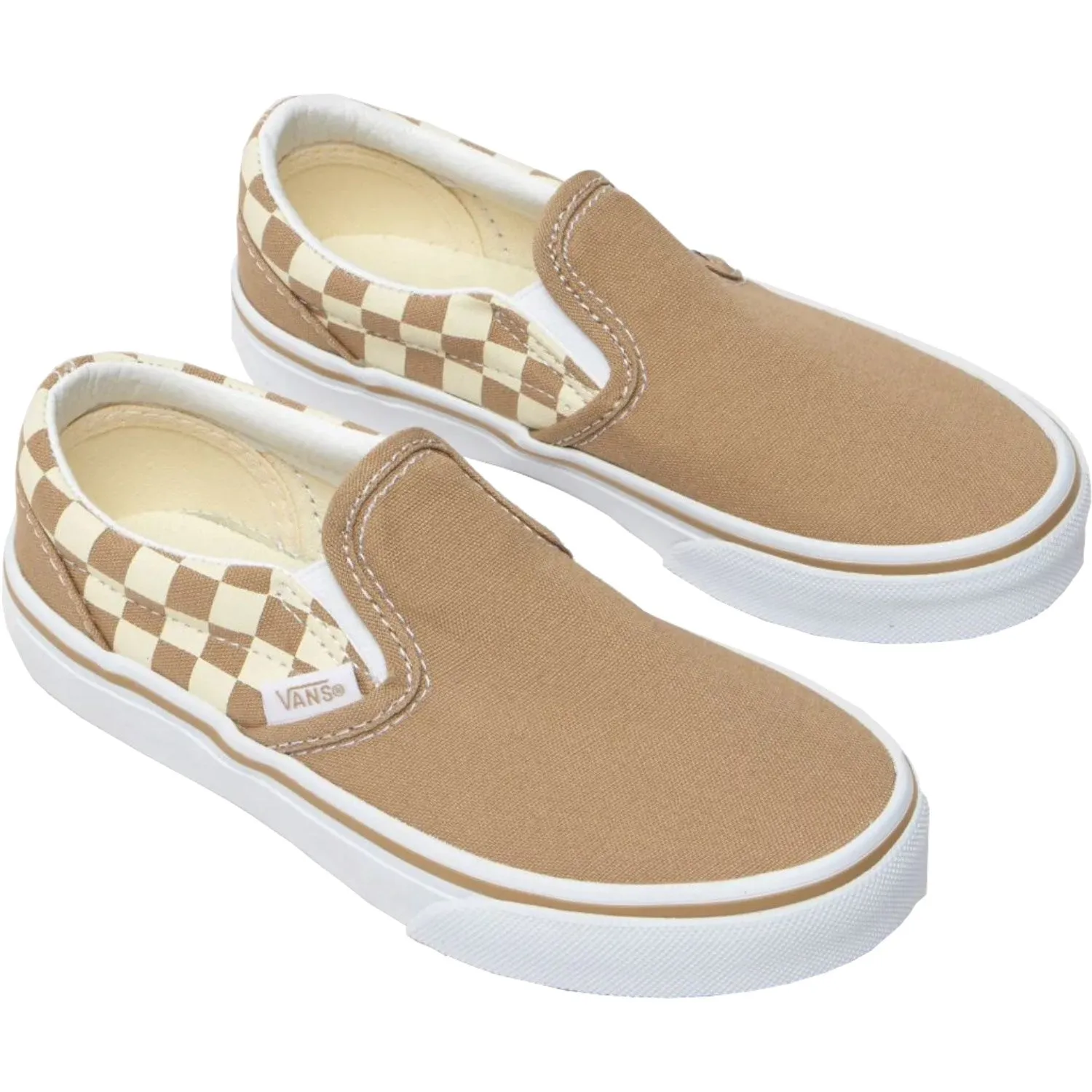 VANS Neutral Checkerboard BROWN/WHITE Classic Slip-On Neutral Checkerboard