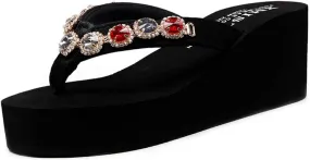 VOKLIN Women's Wedge High Heel Flipflops Sparkly Rhinestone Summer Platform Anti-Slip Beach Thong Sandals