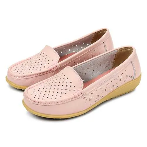 Women Casual Hollow Out Soft Comfortable Summer Slip On Outdoor Flats Loafer Shoes