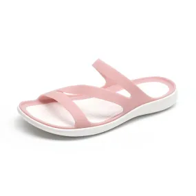 Women summer beach peep toe hollow breathable slide flat sandals