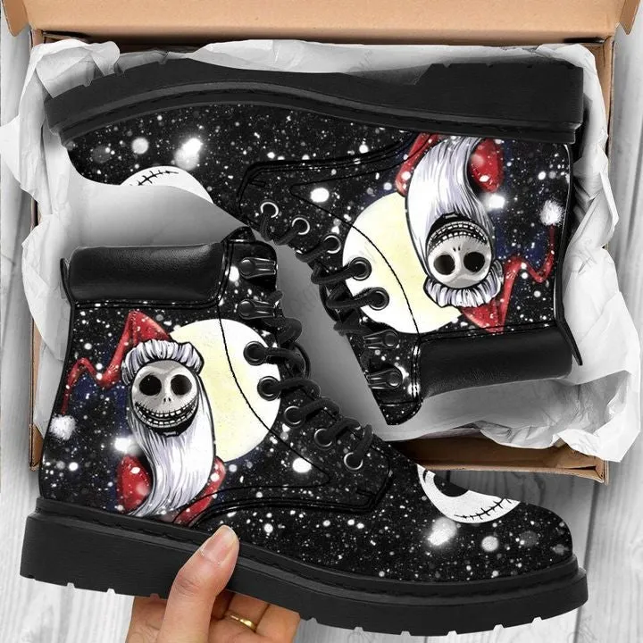 Women's black skull print lace-up Halloween booties
