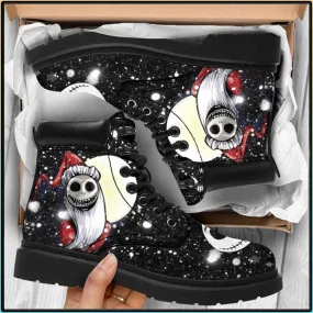 Women's black skull print lace-up Halloween booties