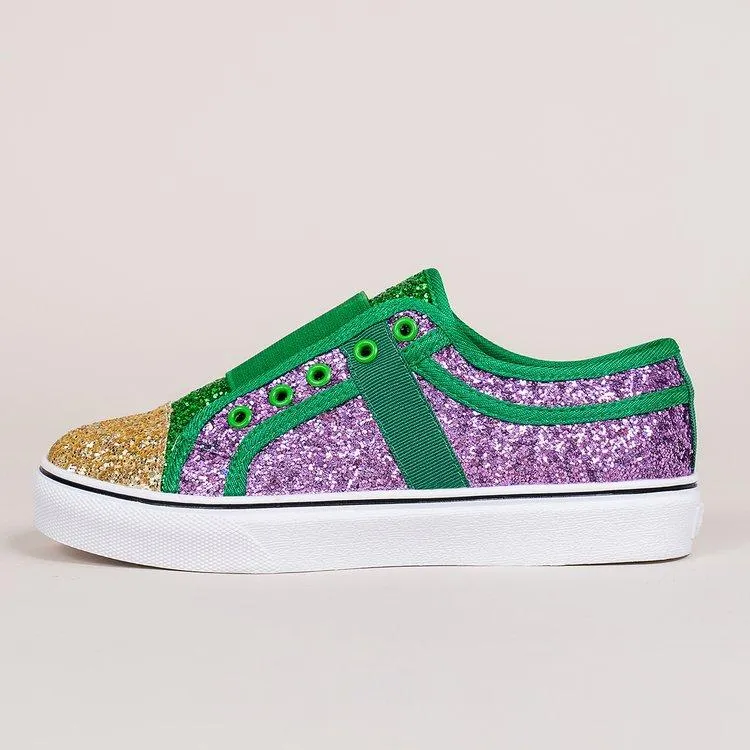 Women's colorful patchwork rhinestone glitter slip on canvas shoes