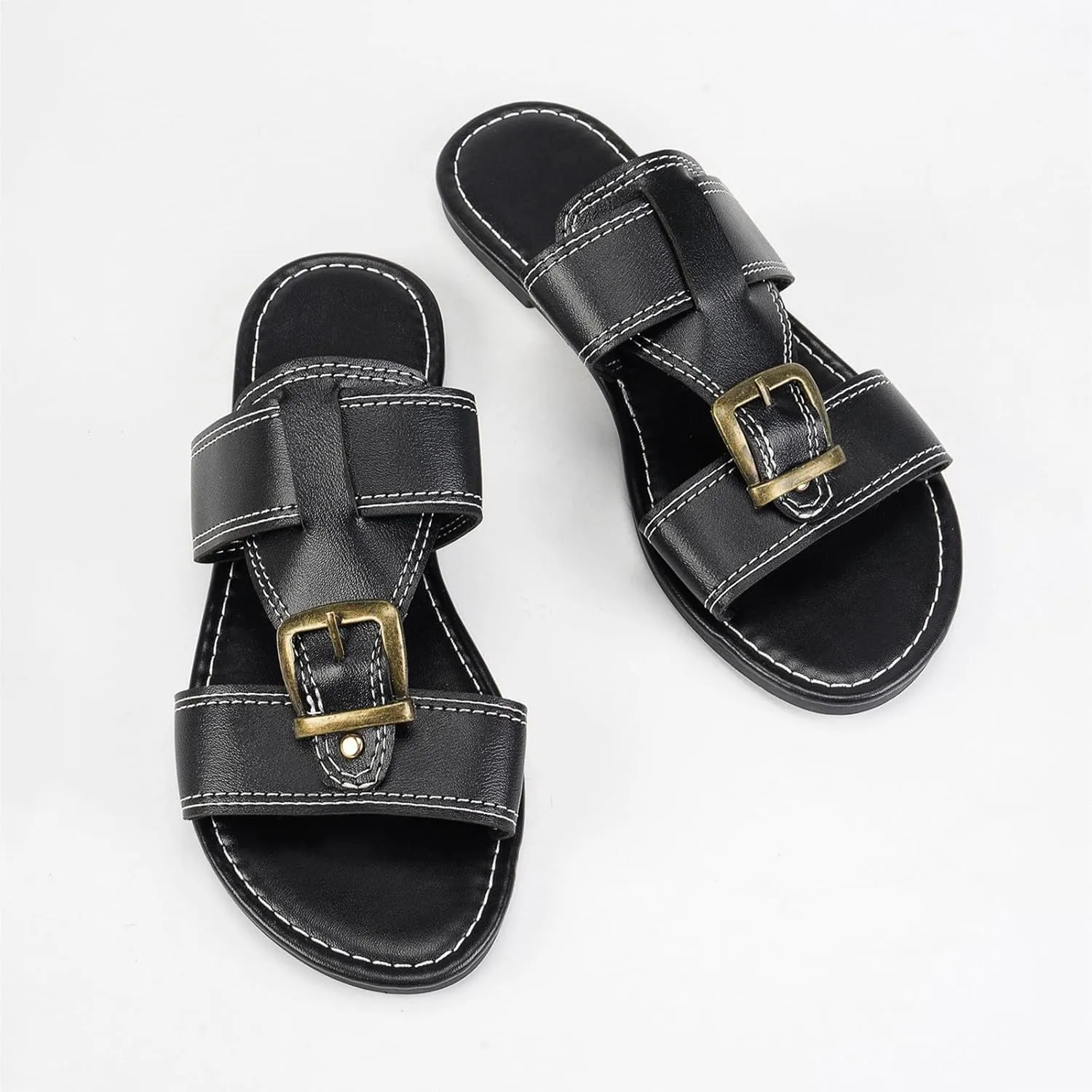 Women's Dressy Comfortable Walking Summer Flat Sandals 2025 Fashionable Open Toe Two Band Slip On Womens Slides Sandals Comfortable Beach Vacation Travel Walking Party Dress Sandals