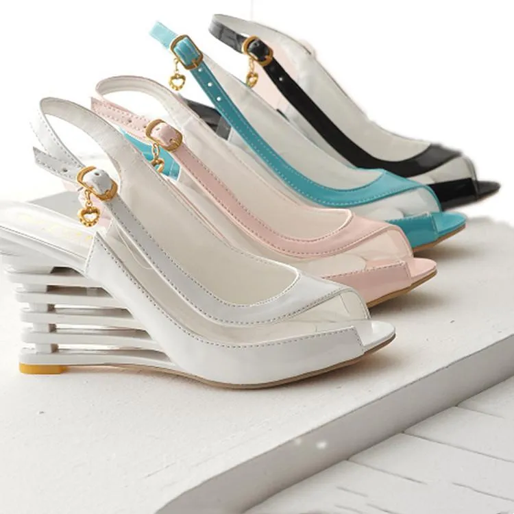 Women's elegant peep toe wedge slingback sandals