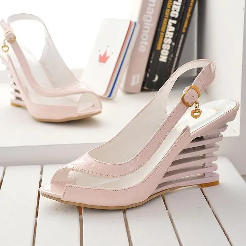 Women's elegant peep toe wedge slingback sandals