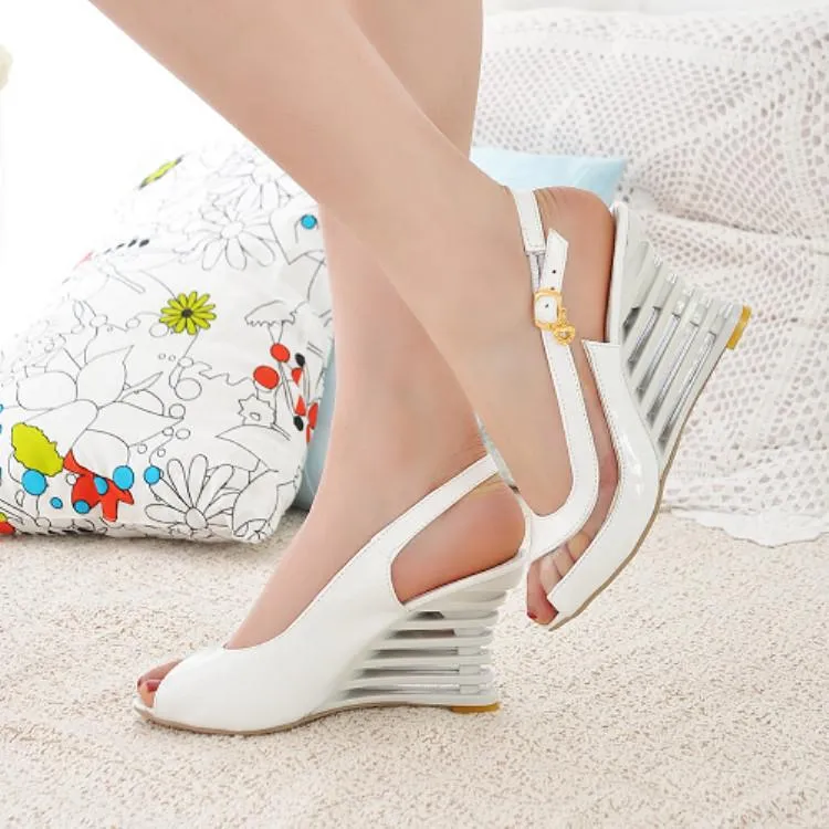 Women's elegant peep toe wedge slingback sandals